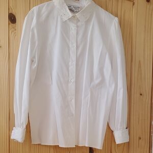 Vintage White Button-Up Blouse with Lace Details